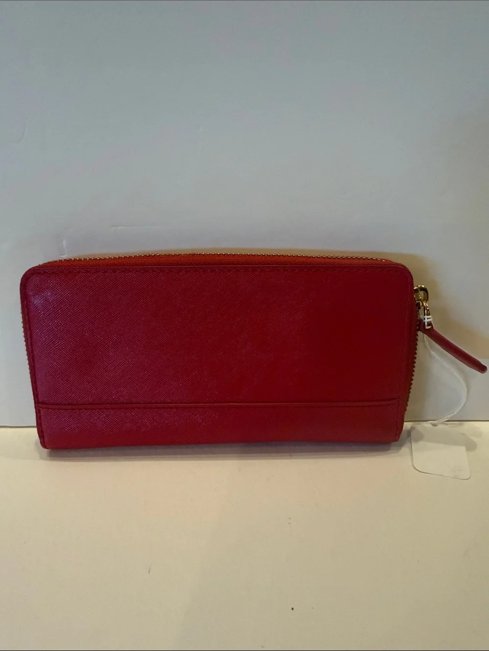 Marc Jacobs Red Saffiano Zip Wallet with Gold Hardware